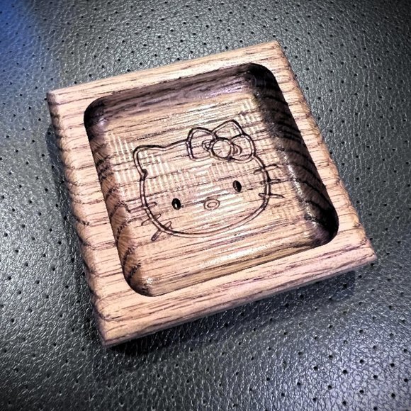 Other - Handmade Hello Kitty Solid Oak Trinket / Jewelry Tray 3" x 3 x 3/4"